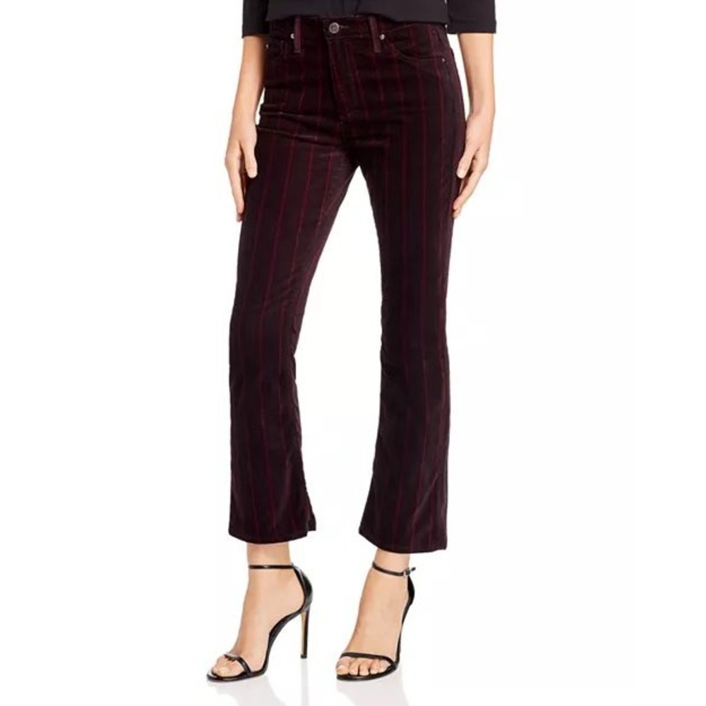 AG Adriano Goldschmied The Jodi Crop High Rise Slim Flare Cord Jean Delos Stripe